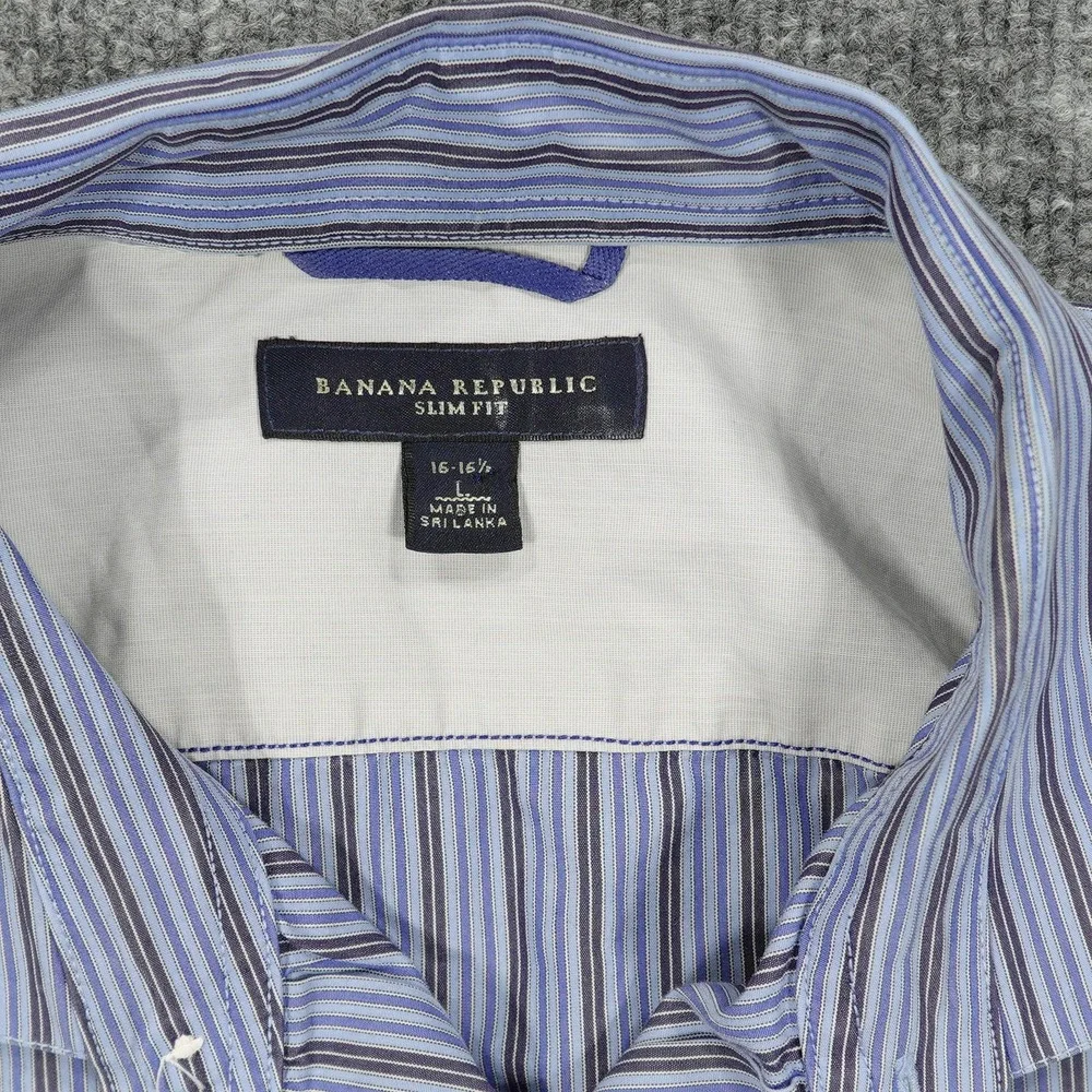 Banana Republic Shirt Mens Large Blue Striped Slim Fit Long Sleeve Button Up